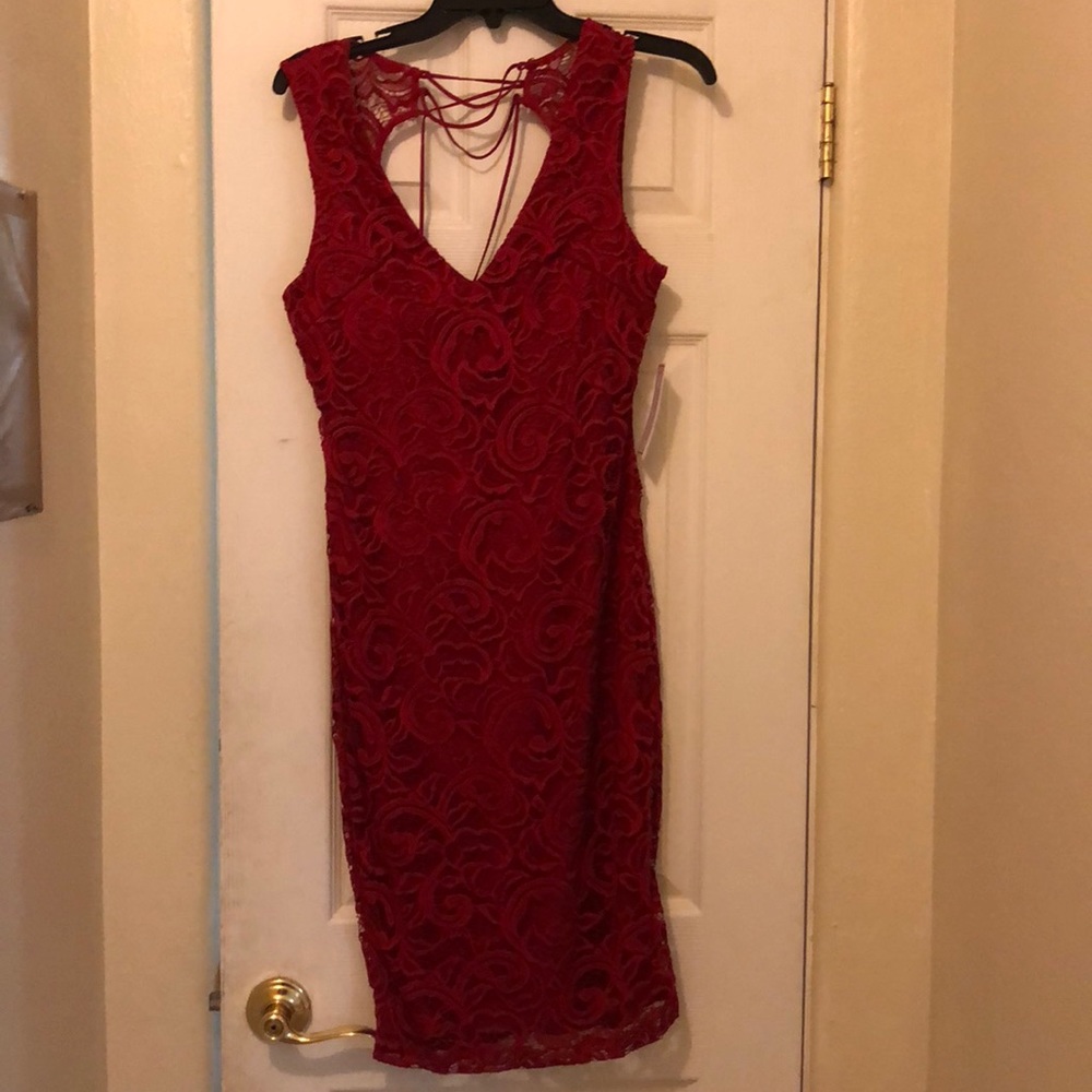 formal red lace dress
